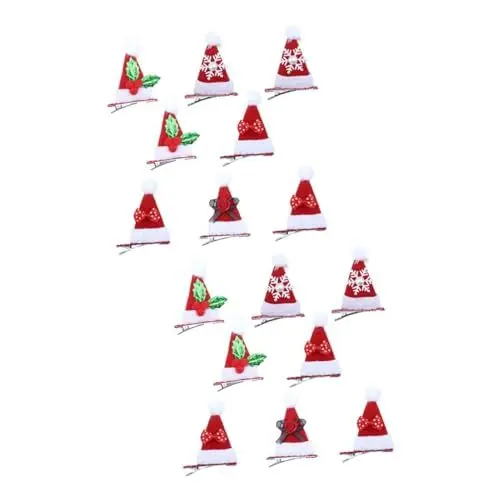 Produktbild: Beaupretty 16 Stk Weihnachtshaarspangen Weihnachtsmütze Spangen Weihnachtshaarnadeln Haarnadel Für Kinder Weihnachtsmann Haarspange Weihnachtliches Haar-accessoire Weihnachtsspangen Stoff Rot