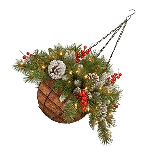 Produktbild: Beaupretty 1stk Weihnachts Glühende Hänge Körbe Christmas Teardrop Swag Vorbeleuchtet Vorbeleuchteter Weihnachtskranz Weihnachtsblumenkorb Hängen Blumenampel Plastik Künstliche Pflanze