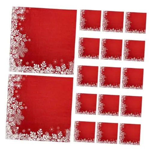 Produktbild: Beaupretty Gastservietten Grau-rote Schneeflockenservietten Einweg-papierservietten Für Weihnachtsessen-