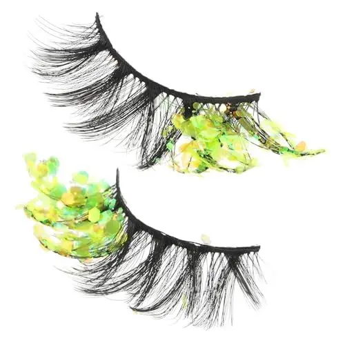 Produktbild: Beaupretty 2 Stück Bunte Pailletten Falsche Wimpern Glitzer Performance Wimpern Grüne Wimpern Curl Wimpernverlängerungen Halloween Fake Wimpern Wiederverwendbare Wimpern Curl Lash