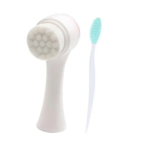 Produktbild: Beaupretty 2 Stück Doppelseitige Silikon Gesichtsreinigungsbürste Peeling Bürste Herren Gesichtsbürste Hautreinigungsbürste Gesichtswäscher Blauer Griff + Silikon Massagestück +
