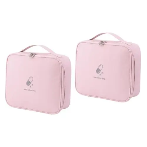 Produktbild: Beaupretty 2st Erste-hilfe-kasten Krankentaschen Für Autofahrten Medizin Veranstalter Reise-organizer-taschen Aufbewahrungstasche Für Medikamente Reise-aufbewahrungstasche Oxford-stoff Rosa