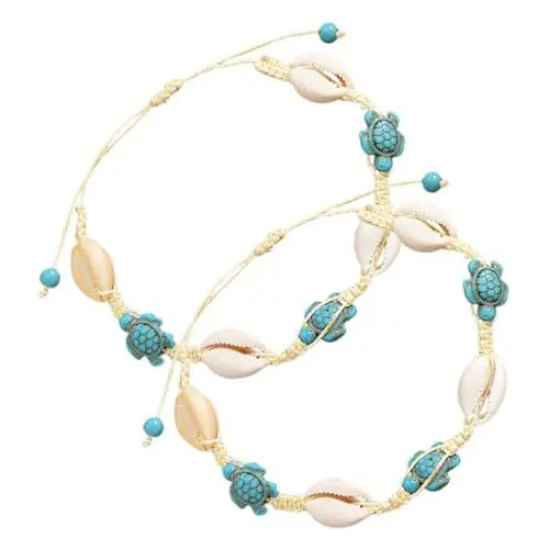Produktbild: Beaupretty 2stücke Ozeanisches Armband Mit Muscheln Und Schildkrötenanhängern Boho-fußschmuck Strandarmband Sommer-armband Souvenirarmband Für Und Strand