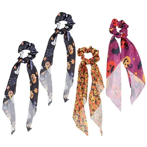 Produktbild: Beaupretty 4 Stück Halloween-kopfs Eil Bowknot-haargummis Haargummis Aus Bändern Pferdeschwanzhalter Halloween-haarbänder -haargummis Elastisch Knusprig Haarbänder Seile Polyester-spandex