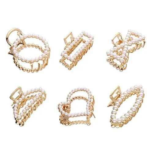 Produktbild: Beaupretty 6 Stück Perlen Kunststoff Kleine Haar Krallen Klammern Aushöhlen Mini Haarspangen Griffe Goldene Linie Clips Haarspangen für Mädchen Dame Frauen Haarschmuck