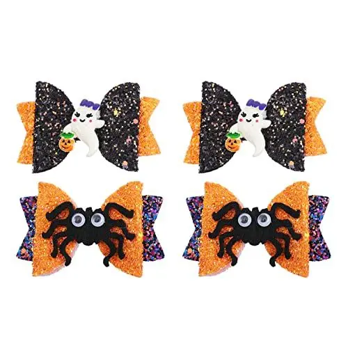 Produktbild: Beaupretty Halloween Bowknot Haar Clips 4Pcs Glitter Haar Bogen Clips Spinne Gespenst Haarspange Haarnadel Haar Clips für Kinder Halloween Partei Haar Zubehör
