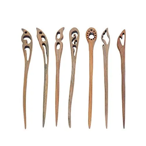 Produktbild: Beaupretty Holz Haarspangen Japanische Haarstäbchen Natürliche Schwarze Ebenholz Handgefertigte Geschnitzte Haarspangen Haarschmuck 7 Stück