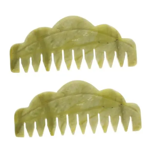 Produktbild: Beaupretty Jade Stein Massage Kamm: Jade Platte Schaben Haar Kamm 2Pcs Kopfhaut Massager für SPA Akupunktur Therapie Trigger Punkt Behandlung