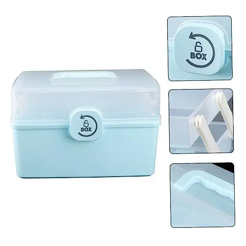 Produktbild: Beaupretty Kasten Medizinbox Medikamentenbehälter Erste-hilfe-behälter Aufbewahrungsbehälter Für Medikamente Tragbarer Make-up-organizer Erste-hilfe-fall Notfall Blue Plastik