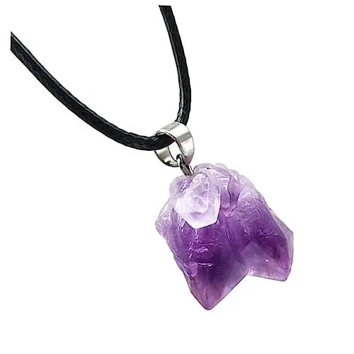 Produktbild: Beaupretty Natürliche Amethyst Anhänger Halskette Unregelmäßiger Amethyst Schmuck Kette mit Wachs Schnur für Damen als für Familie und Freunde