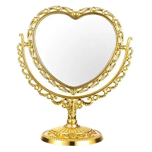 Produktbild: Beaupretty Schminkspiegel Lana Del Rey Retro Form Seitige Tabletop Make-Up Spiegel Stand Tisch Spiegel mit 360 Grad Rotation (Golden) Small Small Small Kosmetikspiegel