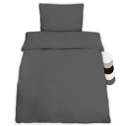 Produktbild: Beautissu 1er Set Renforcé Bettwäsche Set 135x200 cm Julie - Kissenbezug 80x80cm – Bettwäsche mit 1x Bettbezug & 1x Kopfkissenbezug - 2teilige Kühlende Sommerbettwäsche aus Baumwolle in Anthrazit