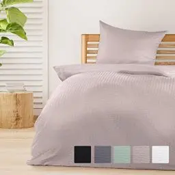 Produktbild: Beautissu 2tlg Seersucker Bettwäsche 135x200 cm & Kopfkissen Bezug 80x80 cm – Bügelfrei Bettwäsche-Sets Bettbezug 135x200 – Hautfreundlich Bettwaren & Bettwäsche Taupe – Meline
