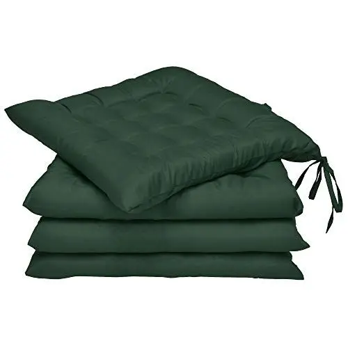 Produktbild: Beautissu 4er Set Stuhlkissen 40x40 mit Bändern – Indoor & Outdoor Sitzkissen Lea mit 5 cm Polsterung - Auflagen für Gartenmöbel & Stühle in Dunkelgrün