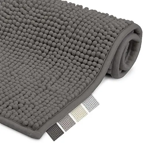 Produktbild: Beautissu Badematte rutschfest 50x80 cm Chenille Badezimmerteppich Flauschig Badteppich rutschfest waschbar Badvorleger Bad Teppich Badezimmer Duschvorleger Badematte Anthrazit – BeauMare WR