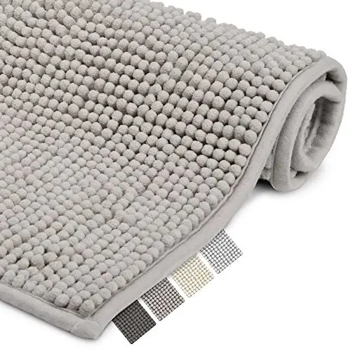 Produktbild: Beautissu Badematte rutschfest 70x100 cm Chenille Badezimmerteppich Groß Flauschig Badteppich rutschfest waschbar Badvorleger Bad Teppich Badezimmer Duschvorleger Badematte Grau – BeauMare WR