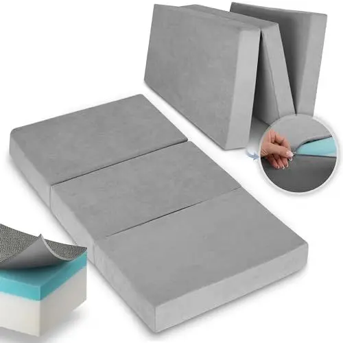 Produktbild: Beautissu Premium XXL Klappmatratze 120x200cm Gästebett faltbar inkl. Tasche – extra dick Visco-Matratze hoher Schlafkomfort – waschbar Gästematratze klappbar einfacher Transport – Grau