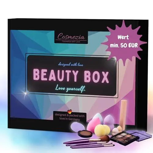 Produktbild: Beauty Box Kosmetik Überraschungsbox Makeup Make Up Überraschung Geschenk Set in den Farbnuancen violett - rosa - pink - 20 Produkte z.B. Lippenstift Lipgloss Eyeliner Makeup Tools Beauty-Accessoires