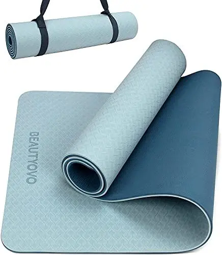 Produktbild: BEAUTYOVO Yogamatte Rutschfest mit Tragegurt, 8mm Extradick Yoga Matte, TPE Schadstofffrei Sportmatte für Zuhause oder Draußen, Fitnessmatte für Yoga Pilates Workout, Gymnastikmatte Doppelseitig