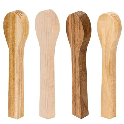 Produktbild: BeaverCraft Holzschnitz-Löffelrohlings-Set BB3 – Holzrohling zum Löffelschnitzen – Schnitzholz – Weiche Holzblöcke für Hobby – 4 Stück Rohlinge aus Erle, Walnuss, Ulme und Ahorn