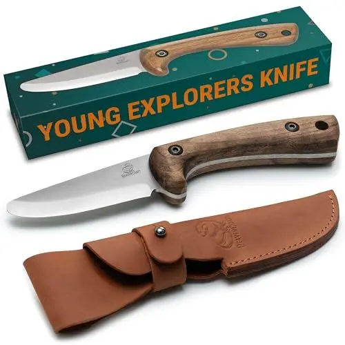 Produktbild: BeaverCraft Kindermesser Pfadfindermesser - Schnitzmesser für Kinder Outdoormesser, Kinder-Bushcraft-Messer mit Scheide Messer für Jungen 8-12 Sicheres Messer mit abgerundeter Spitze BSH Kid