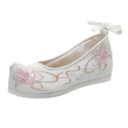 Produktbild: Beavorty 1 Paar Retro Chinesische Damen Schuhe Komfortable Seiden Schuhe mit Hohem Absatz für Tanz und Bühnenaufführungen Weiß