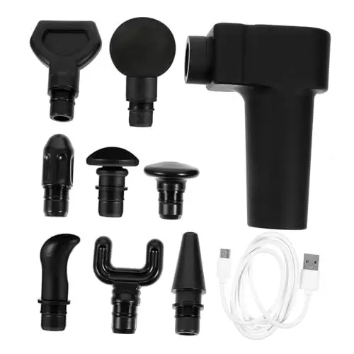 Produktbild: Beavorty 1satz Percussion Massagegerät Für Muskelentspannung Usb Aufladbare Massagepistole Mit Geschwindigkeitsstufen Aufsätzen Und Stunden Akkulaufzeit Für Nacken Rücken Schulter Und