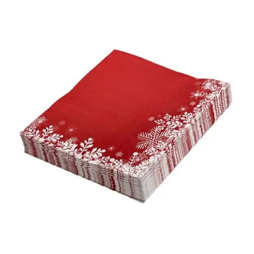 Produktbild: Beavorty Gastservietten Grau Rot Schneeflocke 20 Blatt Papierservietten Tischtuch Ornament für Weihnachten