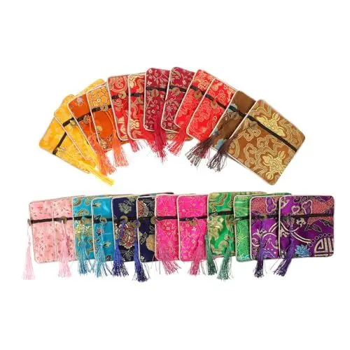 Produktbild: Beavorty Schmuck-organizer-set 24-teilig Schmuckbeutel Kordelzug Sackleinen Elegante Stickerei Kompakte Reise-schmucktasche Gemischte Farben