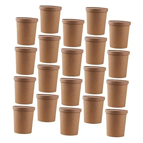 Produktbild: Beavorty 25er Set Suppeneimer Aus Kraftpapier mit Deckel 32 Oz Breibecher Behälter Zum Mitnehmen
