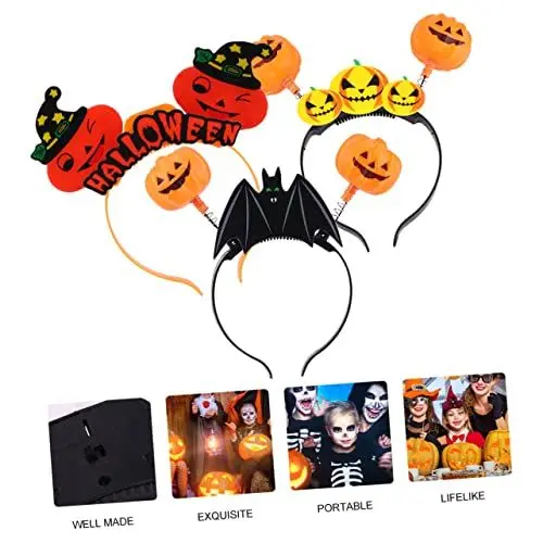 Produktbild: Beavorty Halloween-kürbis-stirnband Leuchtend 3-teiliges Set Lustiges Dekoratives Haarband Für Partys Kostüme Und Veranstaltungen Zufälliger Stil