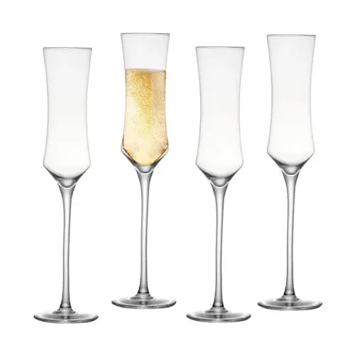 Produktbild: BeBaBeBa 4 Stück Kristall Champagner Gläser Sektgläser Champagnerkelche Set Gläser Schaumweingläser Edle Kristallgläser wie mundgeblasen Eckig