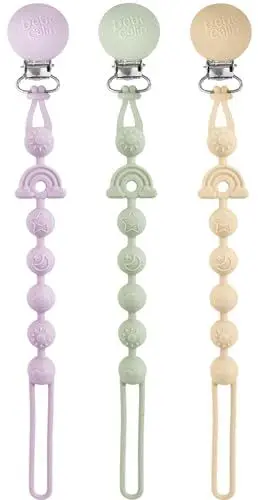 Produktbild: BebeCalin 3er-Pack Schnullerkette Silikon, Schnullerband BPA-frei, Weiche Schnullerkette Mädchen, Flexibles einteiliges Design für Babys, Hält den Schnuller sauber