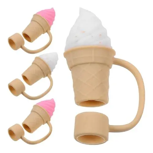 Produktbild: BEBEMOKO 4 Stück -strohhalm-stopper Entzückender Strohhalm Stroh Bedeckt Spitzen Kappe Strohspitzen Schalter Sieb Flasche Zinn Lebensmittelbehälter Mit Deckel Spender Gestell Kieselgel