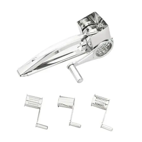 Produktbild: BEBEMOKO 5 Teiliges Set Edelstahl Käsereibe Handheld Rotationsreibe Mit 1 Käsereibe Und 4 Planern Perfekt Zum Schneiden Und Reiben Von Kä Nüssen Schokolade Und Mehr