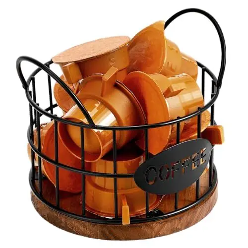 Produktbild: BEBEMOKO Aufbewahrungskorb aus Eisen Kaffeekapsel Aufbewahrungskorb Kaffeepads Organizer Kaffeepad-Display Kaffeepadhalter für die Theke Desktop-Korb Zubehör für Kaffeestationen Holz