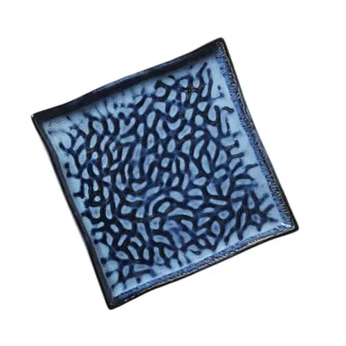 Produktbild: BEBEMOKO Servierplatte Aus Keramik Geprägtes Design Multifunktional Fischtablett Snackteller Für Sushi Pasta Obst Für Partys Und Hochzeiten (25 4 Cm Im Quadrat)