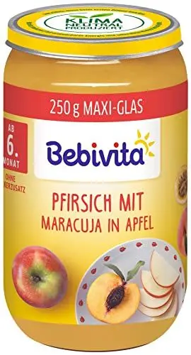Produktbild: Bebivita Früchte Pfirsich mit Maracuja in Apfel, 6er Pack (6 x 250 g), Mittel