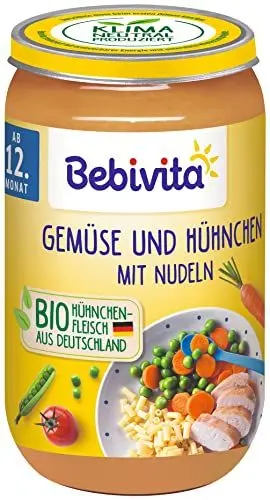 Produktbild: Bebivita Menüs ab dem 12. Monat Gemüse und Hühnchen mit Nudeln, 6er Pack (6 x 250g), Mittel