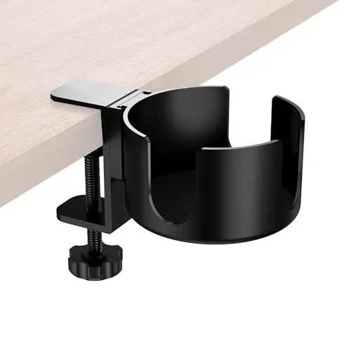 Produktbild: Becherhalter Schreibtisch Flaschenhalter Getränkehalter Tisch, Universal Auslaufsicheres Ring Getraenkehalter Klemme Einstellbar Trinkbecherhalter Clip Edelstahl Getränkehalter für Zuhause, 1 Stück