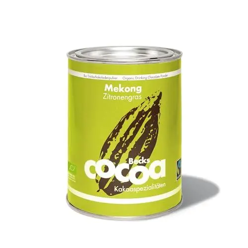 Produktbild: Becks cocoa Mekong Lemongrass – Premium Bio Kakao – Trinkschokolade mit Zitronengras und Chili – Vegan & Fairtrade – Perfekt als Heiße Schokolade, 250 g