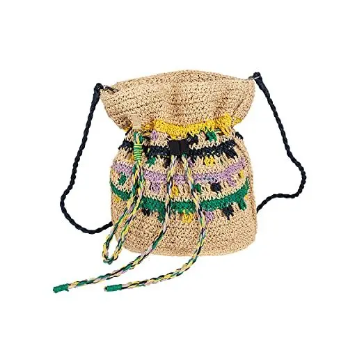 Produktbild: Becksöndergaard Braided Straw Ruth Bag Sand Dollar/Mehrfarbig - Umhängetasche/Schultertasche/Beuteltasche Damen aus Stroh - Flechttasche - 32 x 35 cm - 2201411004-081