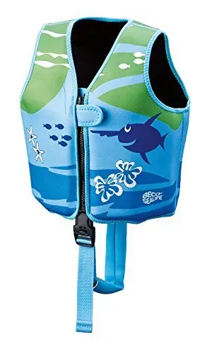 Produktbild: BECO-Sealife Schwimmweste Kinder 3-6 Jahren, Schwimmlernweste für Kinder von 19-30 kg mit variablen Auftriebskörpern, Beingurt und langem Reißverschluss – in Blau/Grün