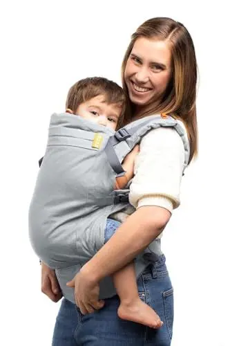 Produktbild: Beco Toddler Babytrage mit extra breitem Sitz - Kindertragerucksack aus 100% Baumwolle, 2 Tragepositionen, Kindertrage Bauch/Kindertrage Rücken, Kindertrage Wandern, 9-27 kg (Grau)