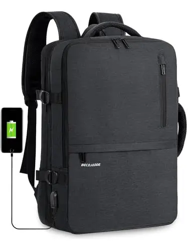Produktbild: BECOJADDE Handgepäck Rucksack Flugzeug mit Laptopfach Business Laptop Rucksack Herren Arbeitsrucksack Reiserucksack Backpack für 17 Zoll Laptop, Grau