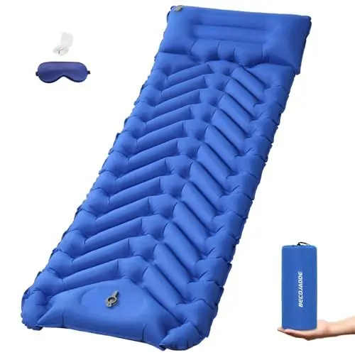 Produktbild: BECOJADDE Isomatte Outdoor Ultraleicht Luftmatratze 1 Person Camping mit Integrierter Fußpumpe Faltbar Aufblasbare Isomatte Camping,Sleeping Mat for Hiking Outdoor Travel,Königsblau
