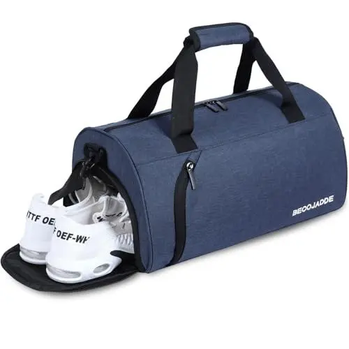 Produktbild: BECOJADDE Sporttaschen für Damen und Herren, 25L Reisetasche Duffel Bag Übernachtungstasche mit Schuhfach & Nassfach, wasserdichte Handgepäcktasche für Sport, Fitnessstudio, Schwimmen, Navy Blau