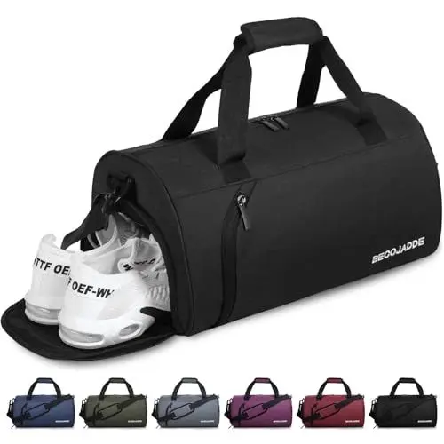 Produktbild: BECOJADDE Sporttaschen für Damen und Herren, 25L Reisetasche Duffel Bag Übernachtungstasche mit Schuhfach & Nassfach, wasserdichte Handgepäcktasche für Sport, Fitnessstudio, Schwimmen, Schwarz