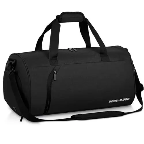 Produktbild: BECOJADDE Sporttaschen für Damen und Herren, 35L Reisetasche Duffel Bag Übernachtungstasche mit Schuhfach & Nassfach, wasserdichte Handgepäcktasche für Sport, Fitnessstudio, Schwimmen, Schwarz