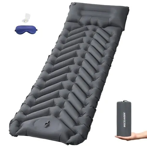 Produktbild: BECOJADDE Isomatte Outdoor Ultraleicht Luftmatratze 1 Person Camping mit Integrierter Fußpumpe Faltbar Aufblasbare Isomatte Camping,Sleeping Mat for Hiking Outdoor Travel,Grau